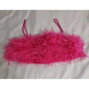 NEW Boohoo Hot Pink Cropped Feather Tank Top Shirt Size 18
